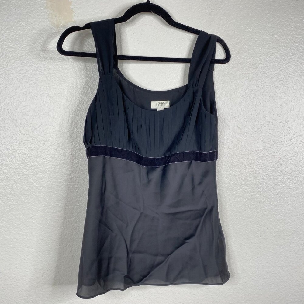 Loft Women's Top Black Sz 8 Babydoll Y2K Whimsigoth Velvet Trim